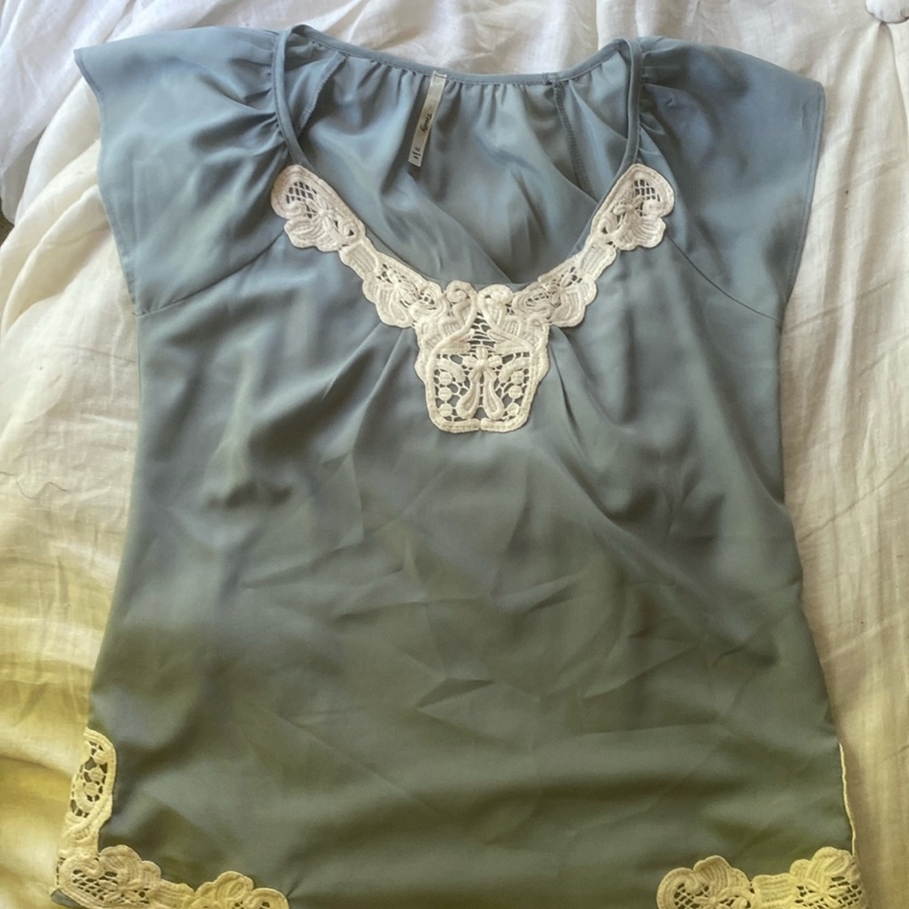 Blue and ivory blouse